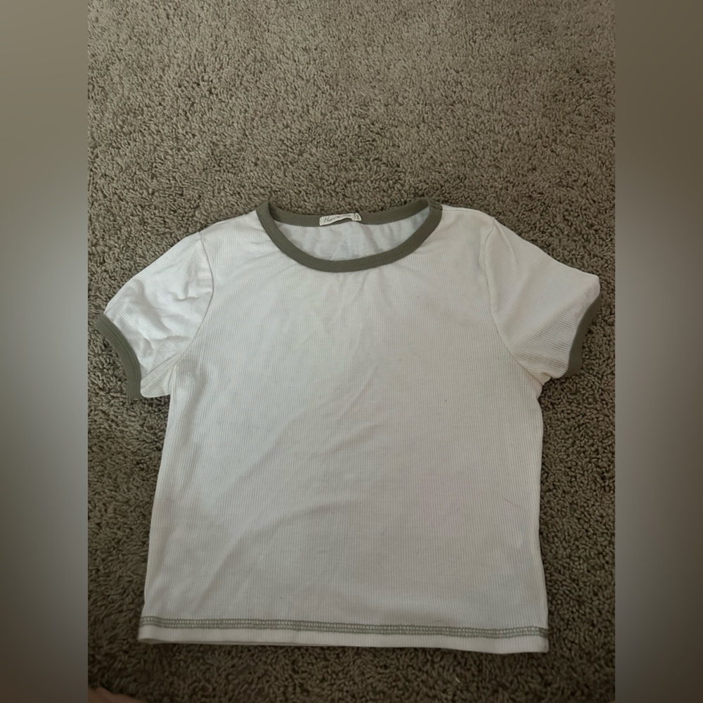 White T-Shirt with Green Trim